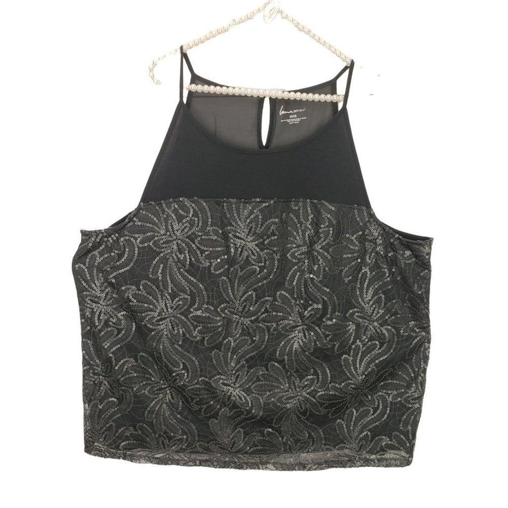 Lane Bryant Woman's Black Sequined Sleeveless Tunic Tank Semi-Sheer‎ Size 26/28